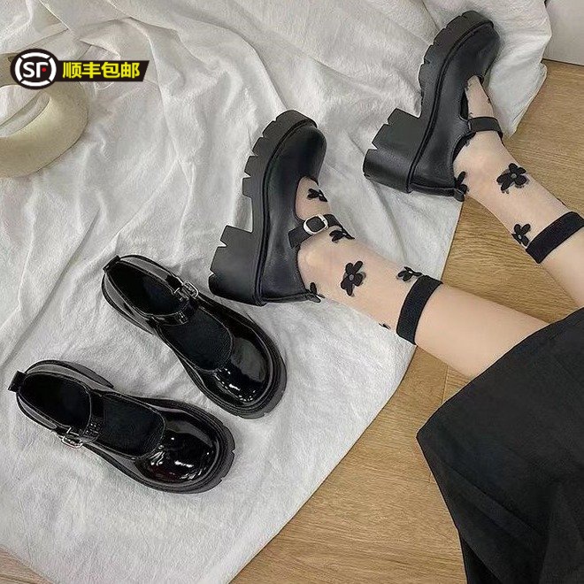 新款厚底漆皮玛丽珍鞋日系学院风增高小皮鞋浅口JK制服鞋女