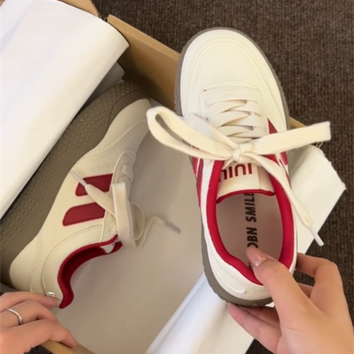 德训厚底板鞋女皮面秋季新款ins潮小众百搭低帮学生运动小白鞋子