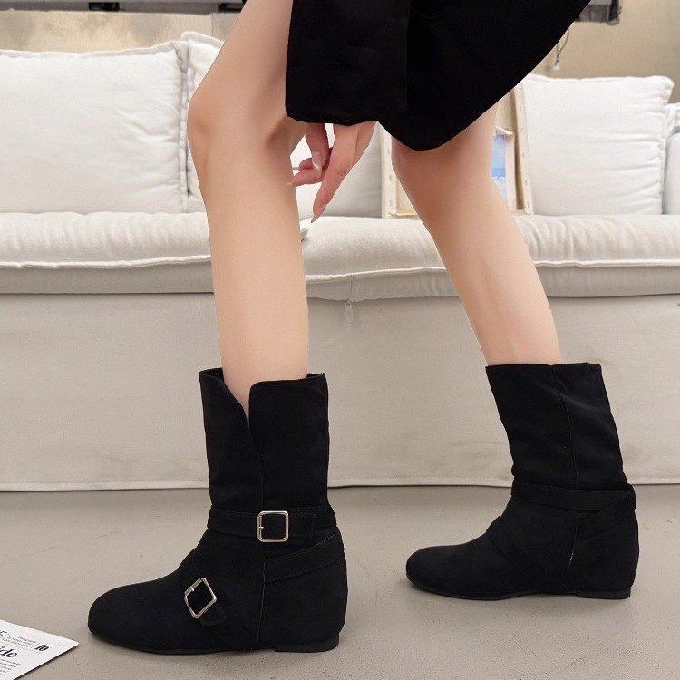 内增高中筒小短靴子女2025新款夏季堆堆靴新疆草原西部牛仔马丁靴