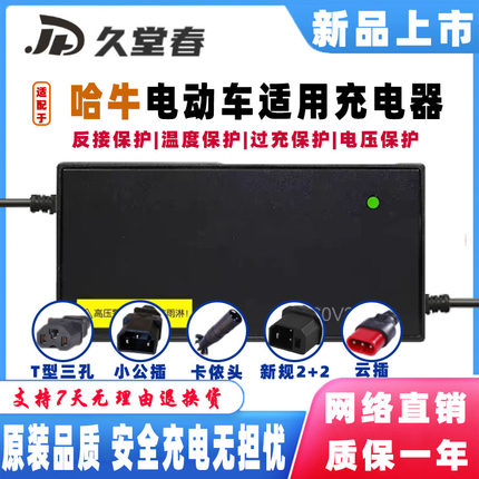 哈牛电动车电瓶适配充电器48V12AH60V20AH72V32AH小公插铅酸锂电