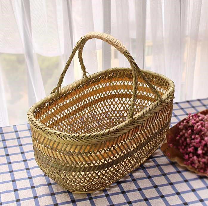 手编购物竹篓挎篮手工厨房竹编收果收纳竹筐竹制品长方形菜筐便携