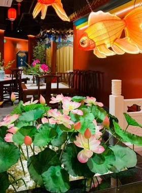 中式仿真荷花拍摄假花道具古风庭院布置国风茶馆场景装饰水池造景