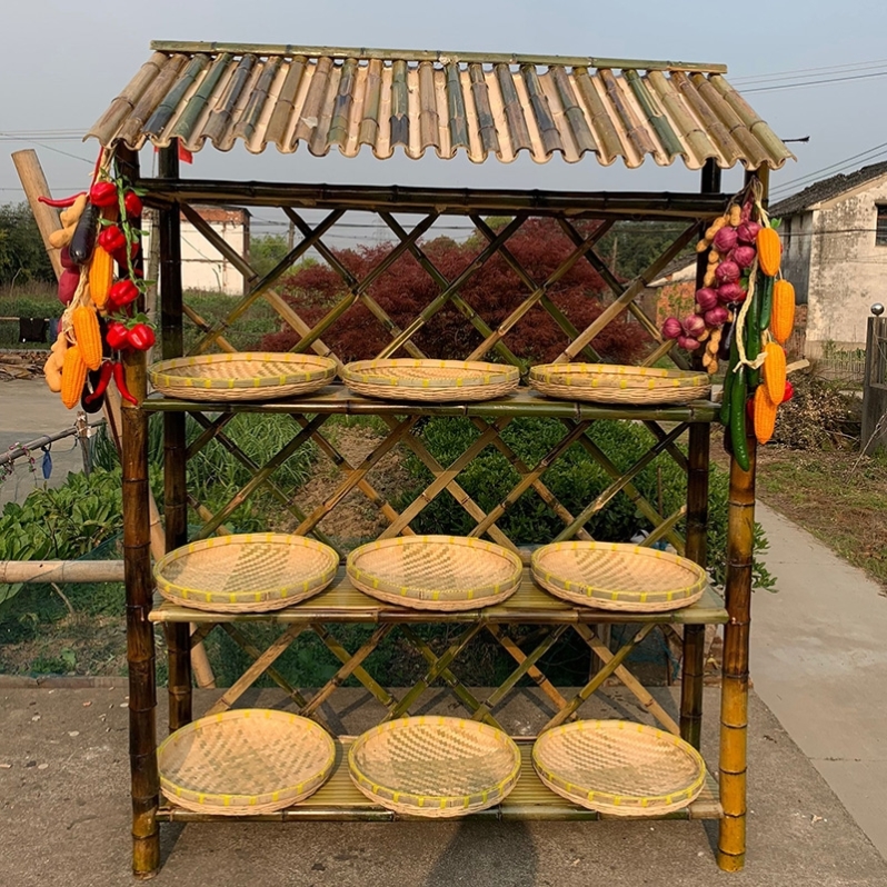 竹货架竹制品农家乐土特产货架竹架饰品展示架带屋顶复古架子饭店