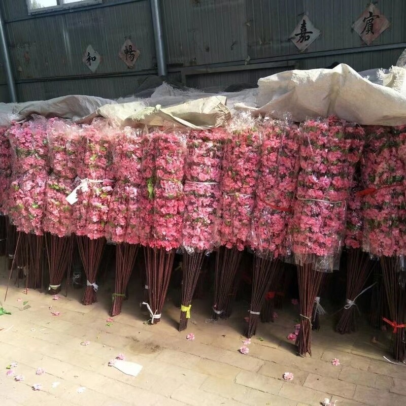 仿真桃花枝假腊梅花客厅单支塑料干花工程装饰树干室内落地樱花枝