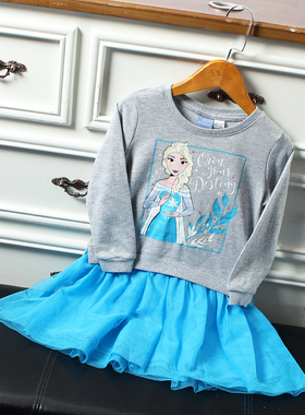 瑕疵 H140-62童装 98-128码 欧美儿童小毛圈连衣裙网纱长袖裙外贸