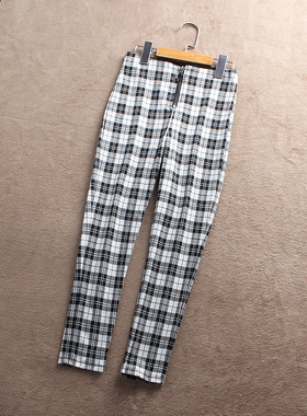 F833-G2童装130-150码欧美儿童长裤休闲裤女童春秋款格子淑女外贸