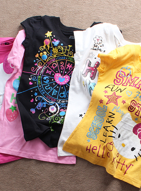 瑕疵D974 童装100-155码 欧美单儿童纯棉袖T恤女童中大童夏款外贸