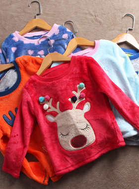 清仓F191-Y 童装100-165码欧美儿童珊瑚绒睡衣睡裤套装家居服外贸