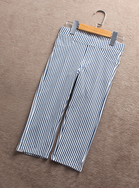 D853-D6清仓152-170码童装欧美儿童七分裤中裤女童条纹中大童外贸