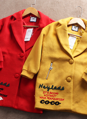 瑕疵E116童装120-170码 儿童国内羊毛呢大衣外套中大童女童中长款