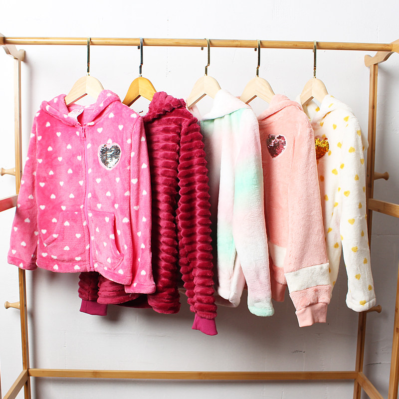 瑕疵E930 童装90-150码欧美儿童珊瑚绒连帽外套拉链衫女童外贸
