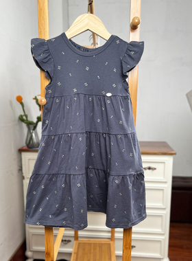 K433-L2 童装110码 日系儿童纯棉连衣裙女童小飞袖短袖裙夏季外贸