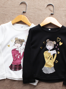 清仓F935-X2童装95-140码欧美儿童圆领长袖T恤女童春秋款打底外贸