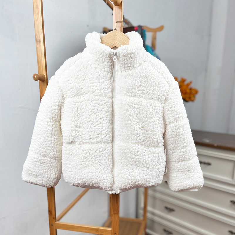 儿童外套立领拉链衫女童棉袄白色