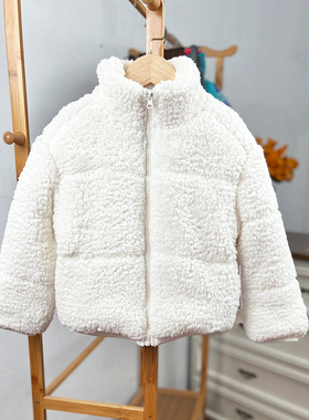 K555 童装 100-140码 欧美儿童外套立领拉链衫女童棉袄白色外贸