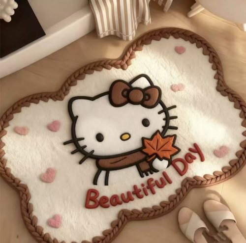 毛线风凯蒂kt卡通可爱吸水地垫床边家用硅藻厨房入户卧室地毯