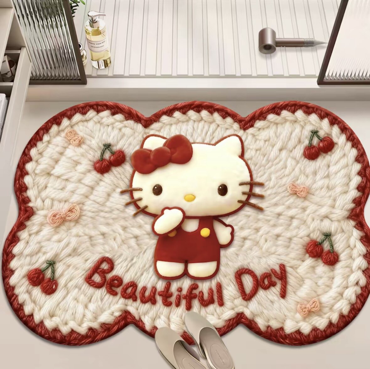 毛线风凯蒂kt卡通可爱吸水防滑地垫床边硅藻厨房浴室入户卧室地毯,居家布艺,地毯,淘宝优惠券,粉丝福利购,淘宝优惠卷