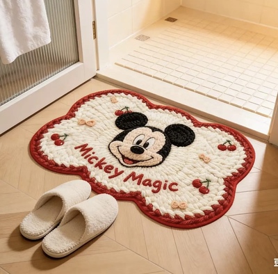 毛线风米奇kt卡通可爱吸水防滑地垫床边硅藻厨房浴室入户卧室地毯
