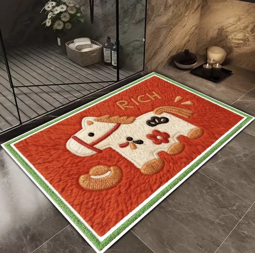 毛线风圣诞小马卡通可爱吸水地垫床边家用硅藻厨房入户卧室地毯