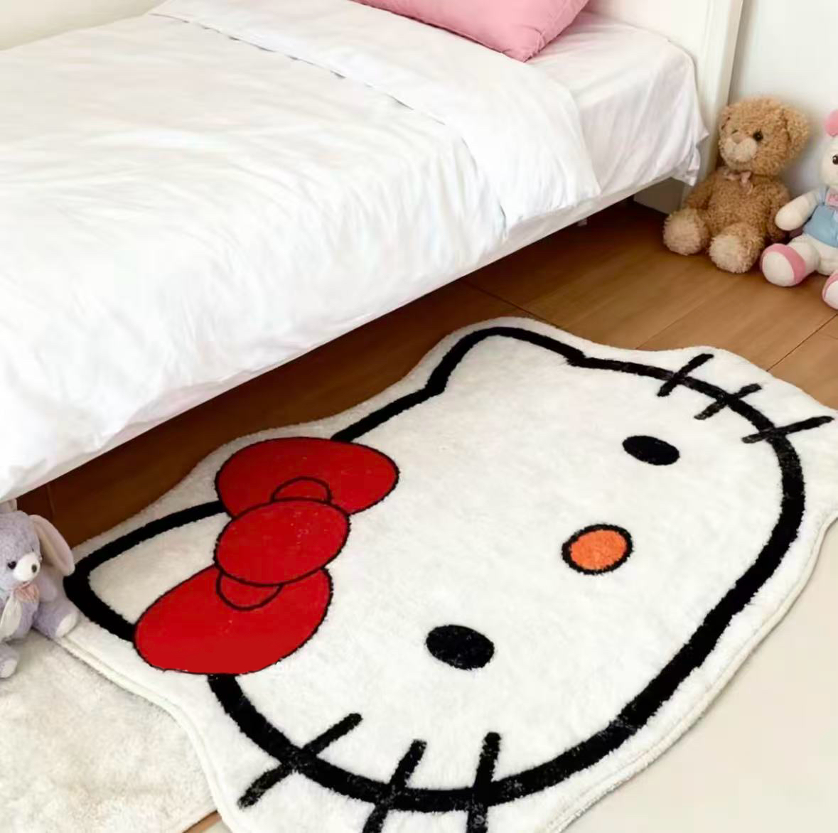 仿羊绒凯蒂加厚卡通毛绒床边可爱少女客厅卧室脚垫防滑地毯地垫