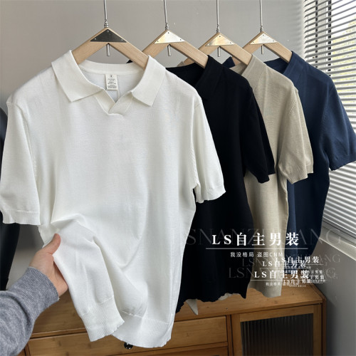 线下699~轻奢！超细针织面料春夏新款男士时尚翻领针织短袖T恤潮