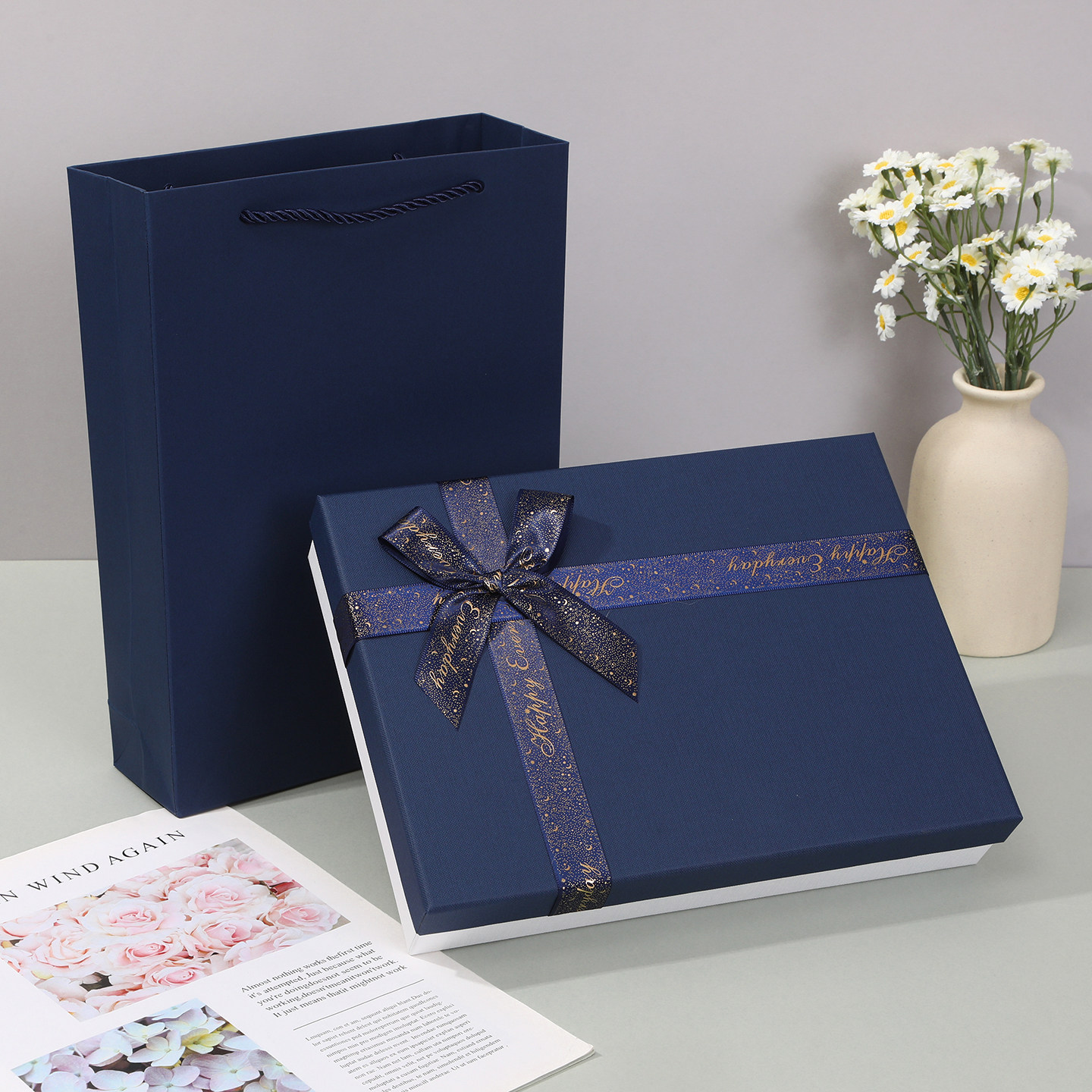 生日礼物包装盒蓝色商务礼品盒空盒简约高级感伴手礼盒丝巾衬衫盒