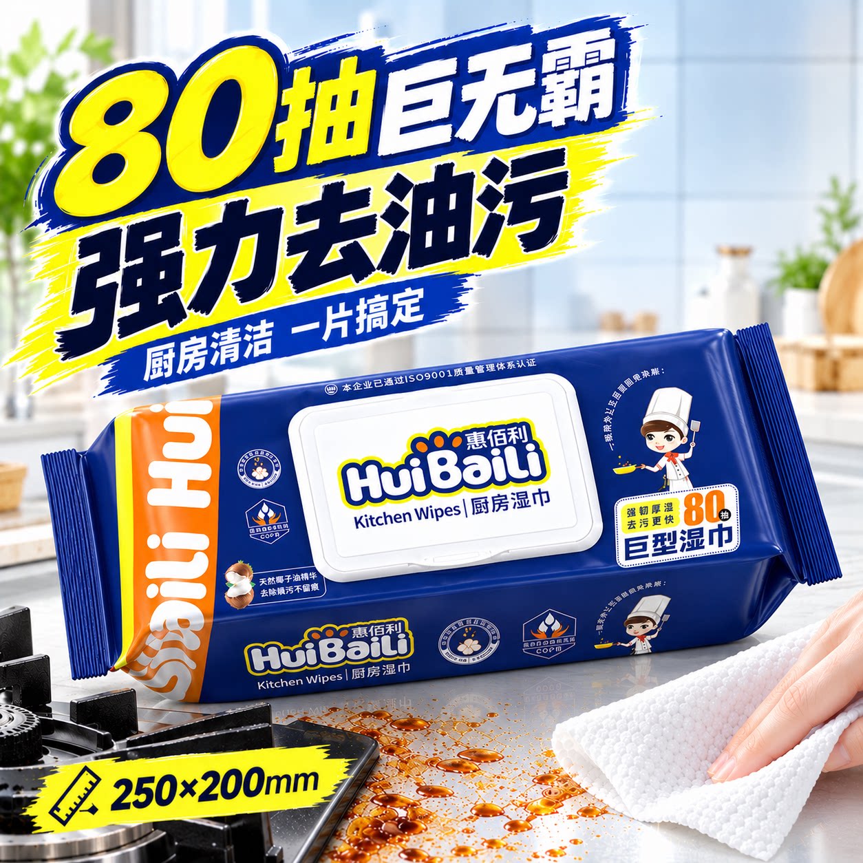 惠佰利超大加厚去油污厨房湿巾图片