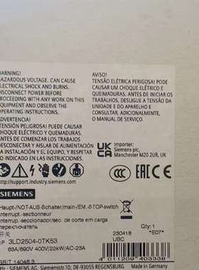 {议价}3LD2504-0TK53隔离开关正品