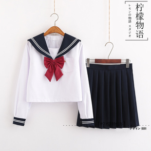 正统JK制服裙绀襟白二本水手服日本关西襟软妹校服学院风套装班服