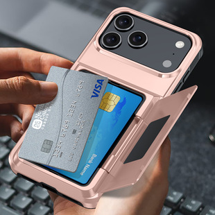 适用iPhone16苹果17Promax手机壳15pm能装放卡夹11pro带插卡包14公交卡套13信用卡房卡槽plus外壳多张12粉色