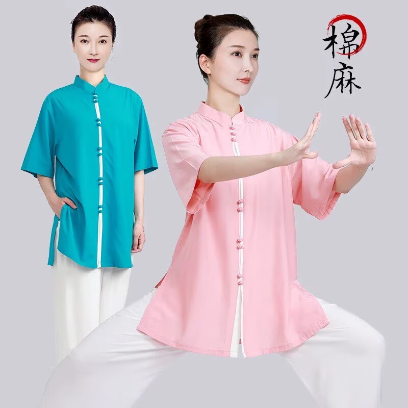 小和山太极服女新款洋气棉麻亚麻太极拳练功服男夏季服装短袖休闲图片