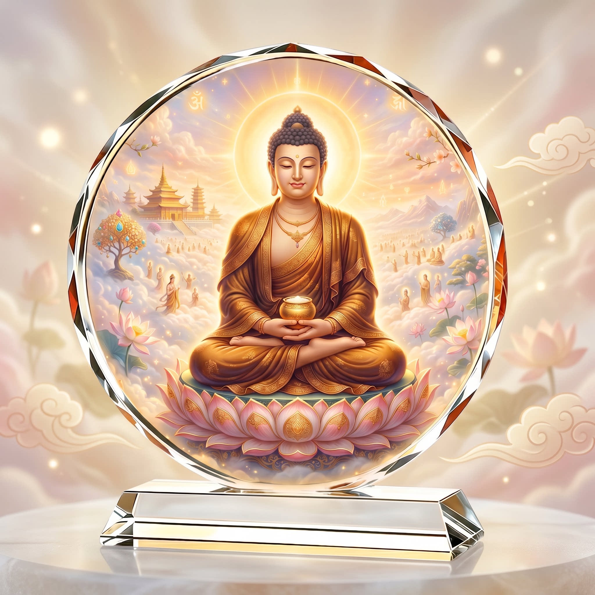 结缘阿弥陀佛佛像画像水晶玻璃供奉像摆件桌面招财玄关家居摆台
