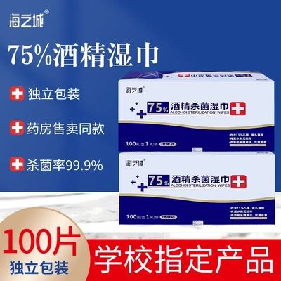 便携独立包装酒精湿巾纸100片