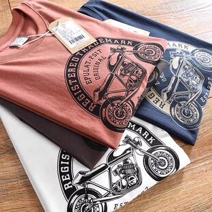 HK公司单！摩托印花 水洗磨毛！春夏男士百搭印花短袖T恤打底衫潮