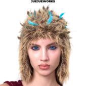 JUEJUEWORKS棕啾啾帽保暖毛毛护耳 造型感强高弹力纯手工毛线针织