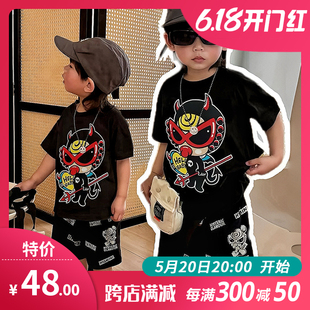 男女儿童装 夏款 日系卡通棉制拔印满印字母短裤