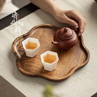 精致奉茶盘茶点盘胡桃木异形托盘实木餐盘下午茶咖啡托盘黑胡桃木