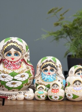 俄罗斯套娃烙刻10层大肚实木工艺品旅游纪念品送老外礼物椴木特色
