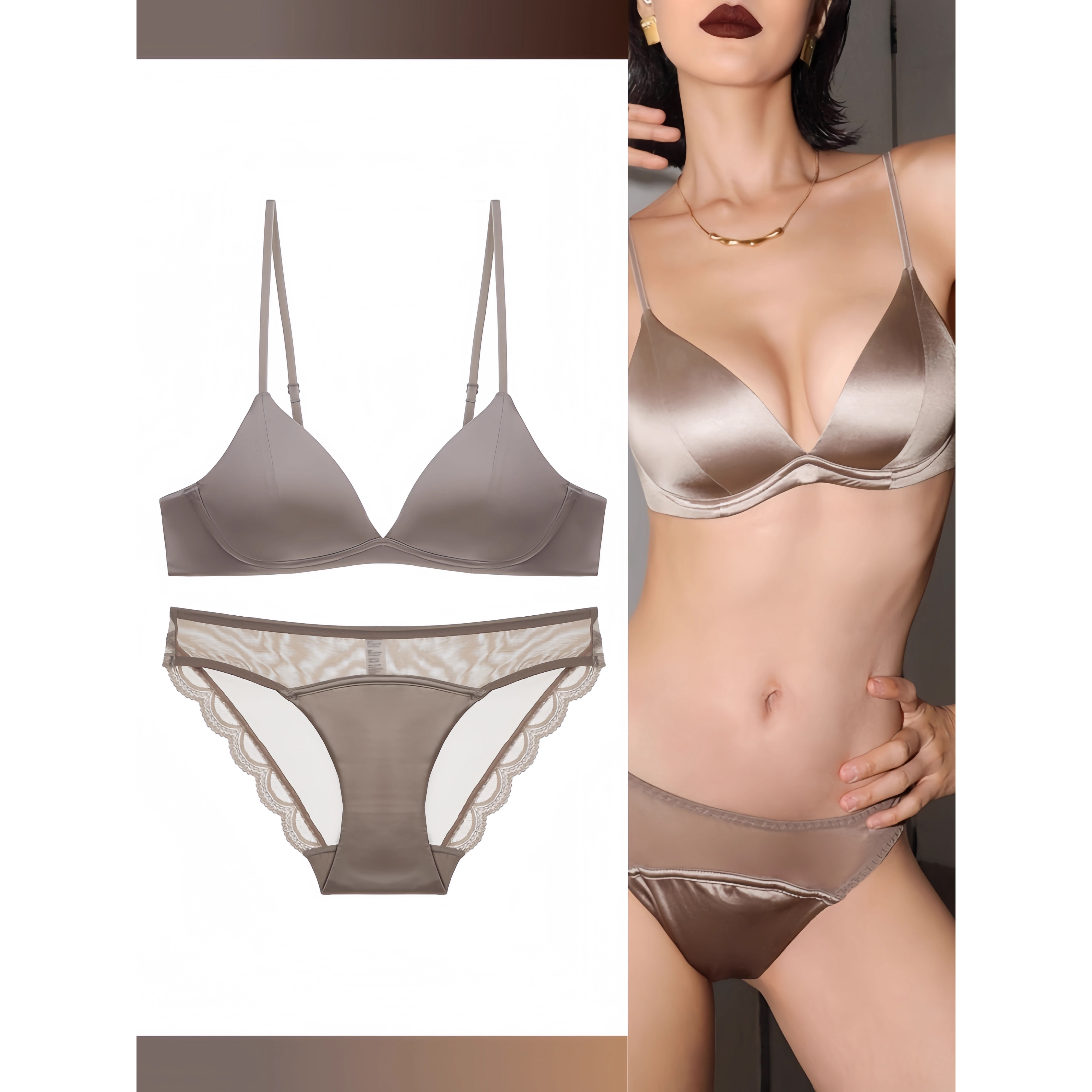 欧美性感内衣法式薄款三角杯无钢圈聚拢文胸套装大胸显小大码胸罩