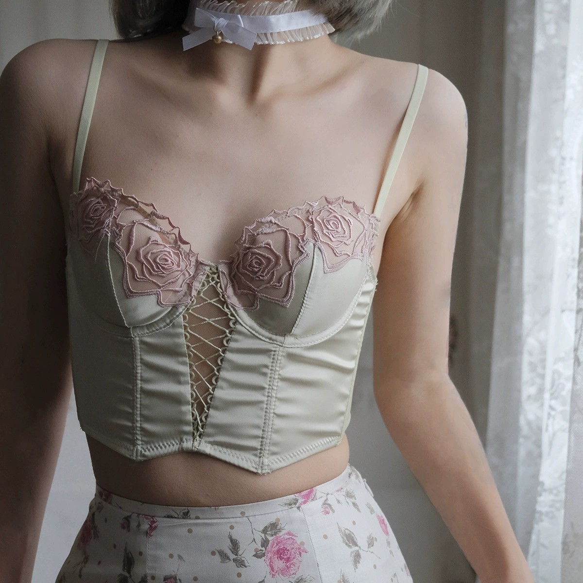 复古女玫瑰鱼骨胸衣马甲欧美收腰内衣塑形聚拢法式长款薄文胸套装