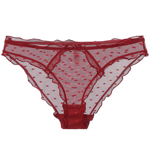甜美风性感网纱蕾丝女红色透明波点低腰内裤大码提臀低腰三角裤
