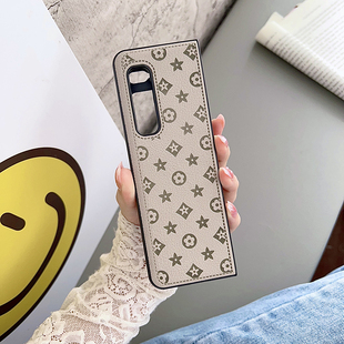 适用于三星Zfold一代手机壳奢华折叠fold保护壳f9000宝盒w20高档硬套斜跨挂绳腕带指环商务情侣皮纹