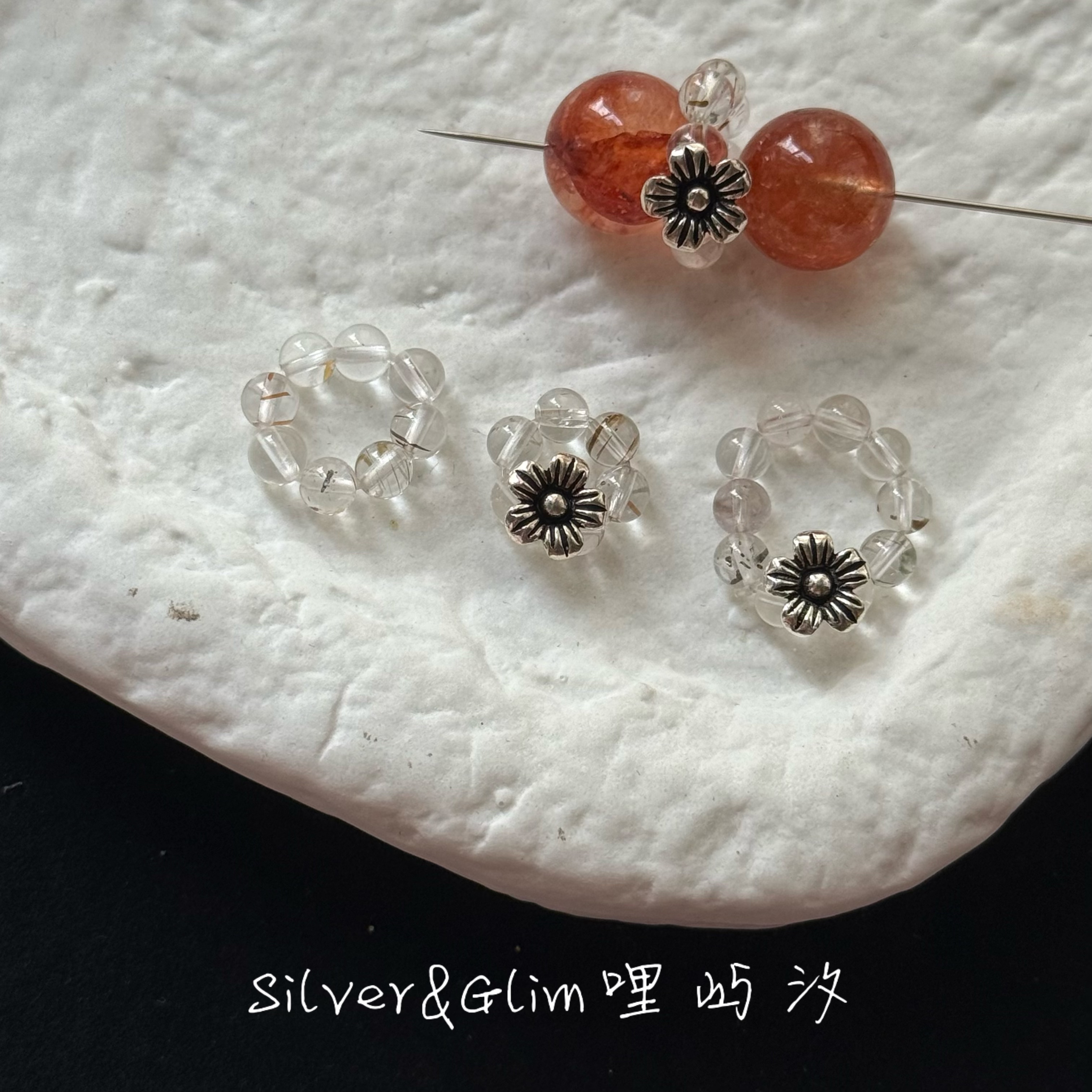 S925纯银复古跑环小花隔珠发晶水晶手串配饰手工diy材料饰品配件