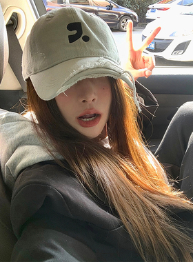 闭眼入！美式复古棒球帽子女夏做旧破洞刺绣大头围显脸小鸭舌帽男