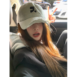 闭眼入！美式复古棒球帽子女夏做旧破洞刺绣大头围显脸小鸭舌帽男