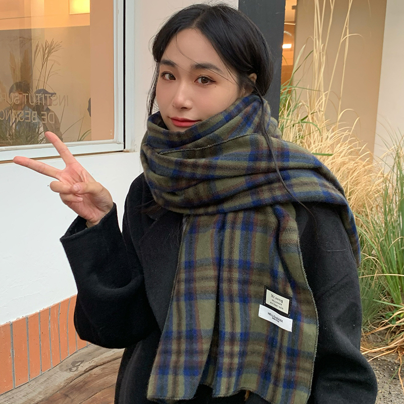 秋冬韩版男女显白加厚格子围巾