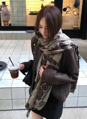 腰果花围巾女秋冬氛围感复古