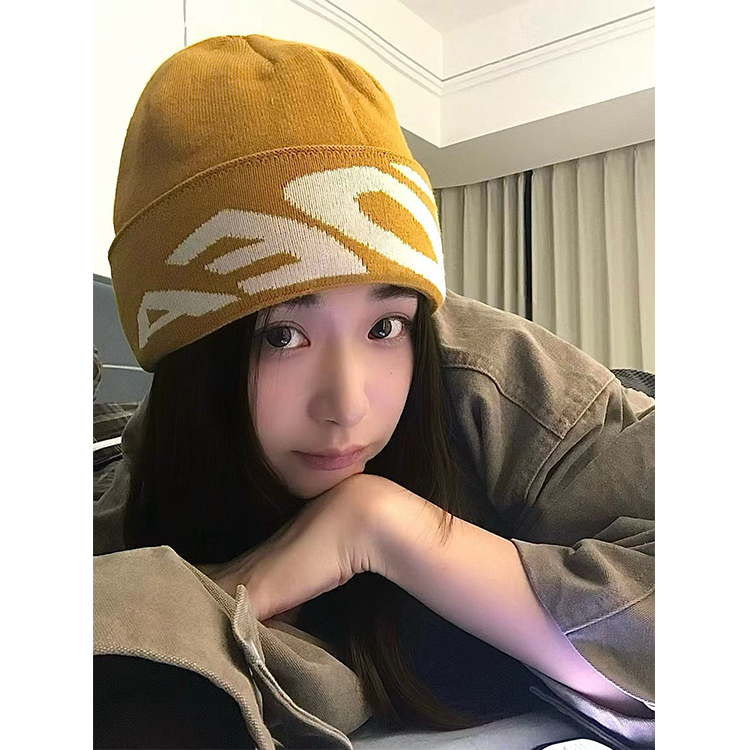 美式街头小众潮牌感字母毛线帽子女秋冬高品质显脸小针织户外冷帽