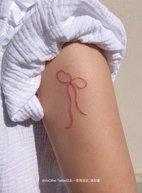 AnOther Tattoo红色极简线条蝴蝶结女手臂纹身贴买一送一防水
