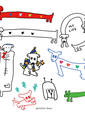 AnOther Tattoo超超超可爱彩色卡通狗狗纹身贴组合买一送一防水